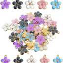 30 pcs Gold Plated Enamel Cherry Blossoms Flower Charms Pendan Cute Small Flower Pendants for Jewelry Making Kit Bracelet Necklace Earrings Keychain DIY Crafts Crafting (Color)