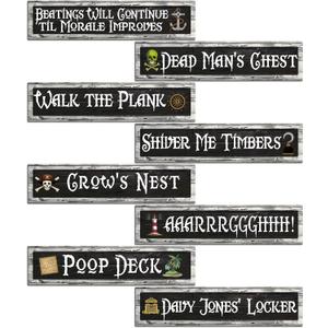 8 x 8 Pcs Pirate Sign Cutouts Set Pirate Party Signs Paper Cut Out Double Side Indoor and Outdoor Wall Decorations for Party Theme Events 11.81 x 2.76 Inch