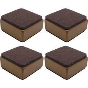 4 Pcs Self-Adhesive Furniture Bed Risers, Square Heavy Duty Carbon Steel Table Sofa Risers Adds 1.2" Height with Felt Pad, Brown