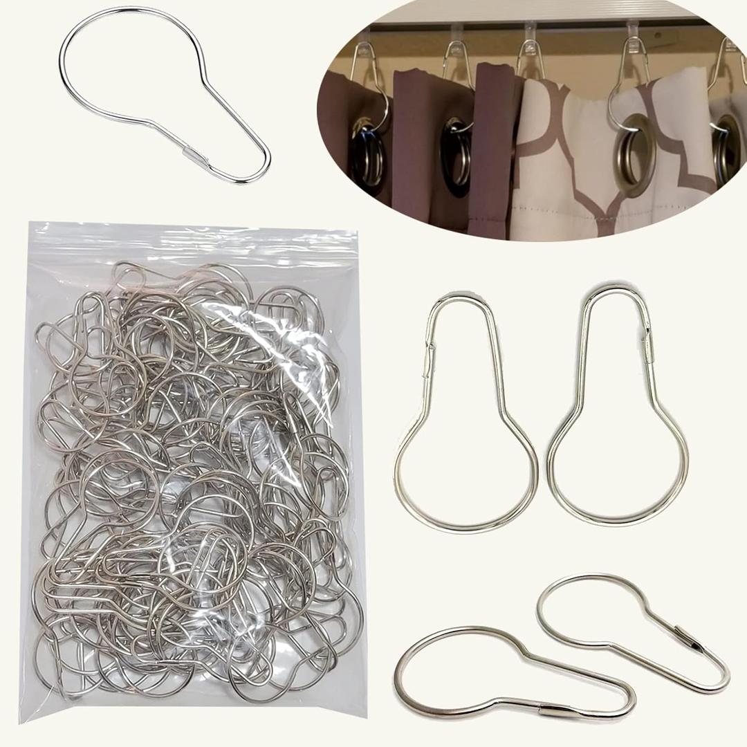 Shower Curtain Rings Hooks, Rust-Resistant Metal Shower Curtain Hooks, Stainless Steel Shower Curtain Rings for Bathroom Shower Curtain Rod (100PCS)
