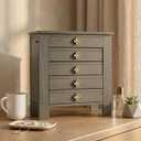 Hives & Honey Emma Wooden Jewelry Organizer - Tabletop Storage Chest with 4 Drawers, Multi-Compartment Design, Necklace Hooks, 2 Doors & Accent Knobs, Space-saving design (13.38" H x 12.4" W x 5.9" D)