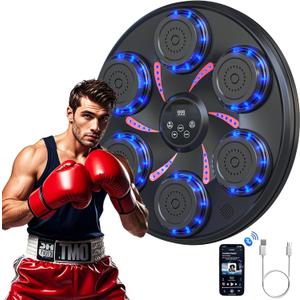 Music Boxing Machine,Wall Mounted Music Boxing Trainer with Gloves,Smart Bluetooth Workout Punching Equipment for Adults Kids,Perfect for Home,Indoor and Gym (black1)