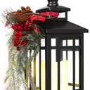 Metal Christmas Vintage Candle Lanterns with Led Light,Red Ribbon Decorative Hanging Lantern for Indoor Outdoor Decorations Party Gift, Christmas Porch Decor, WOKEISE