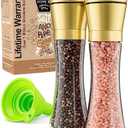 Home EC Original Gold Salt and Pepper Grinder Set of 2 - Adjustable Ceramic Grinder - Tall Glass Salt and Pepper Shakers With Funnel and Ebook - Kitchen Spice Mill - Gold Kitchen Accessories
