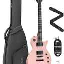 Fesley 39" LP Electric Guitar Kit: Full Size Solid Body Electric Guitars for Beginners with Humbucker Pickups, Poplar Body, Mahogany Neck,22 Frets,6 String Guitar with Gig Bag,Cable,FLP350, Pink