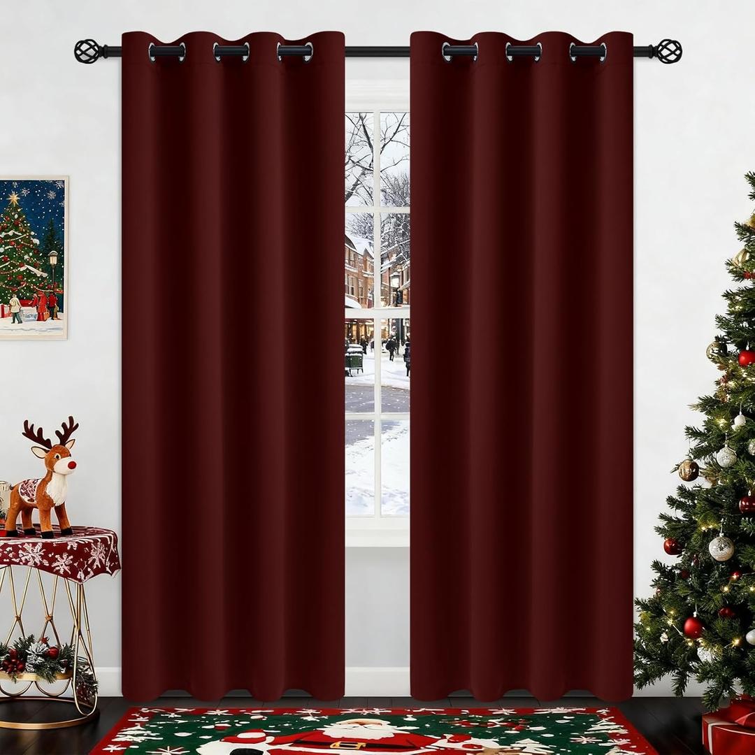 COSVIYA Grommet Blackout Room Darkening Burgundy Curtains 84 inch Length 2 Panels,Thick Polyester Light Blocking Insulated Thermal Window Curtain Drapes for Bedroom/Living Room,52x84 inches