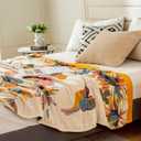 MSGKV Boho Throw Blanket for Bed 100% Cotton Throw Floral Couch Blanket 80''x90'', Spring Breathable Travel Muslin Blanket for Women Home Decor