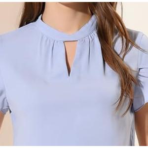 Allegra K Women's Elegant Petal Sleeve Twist Stand Collar Keyhole Neck Casual Office Blouse Size XS