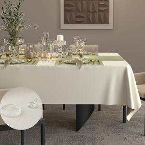 Table Cloth Rectangle Tables Decor 84''x60'' - Waterproof Plain Weave Fabric Table Cover, Wrinkle and Stain Resistant Tablecloth for Kitchen Dining Room Party - Cream
