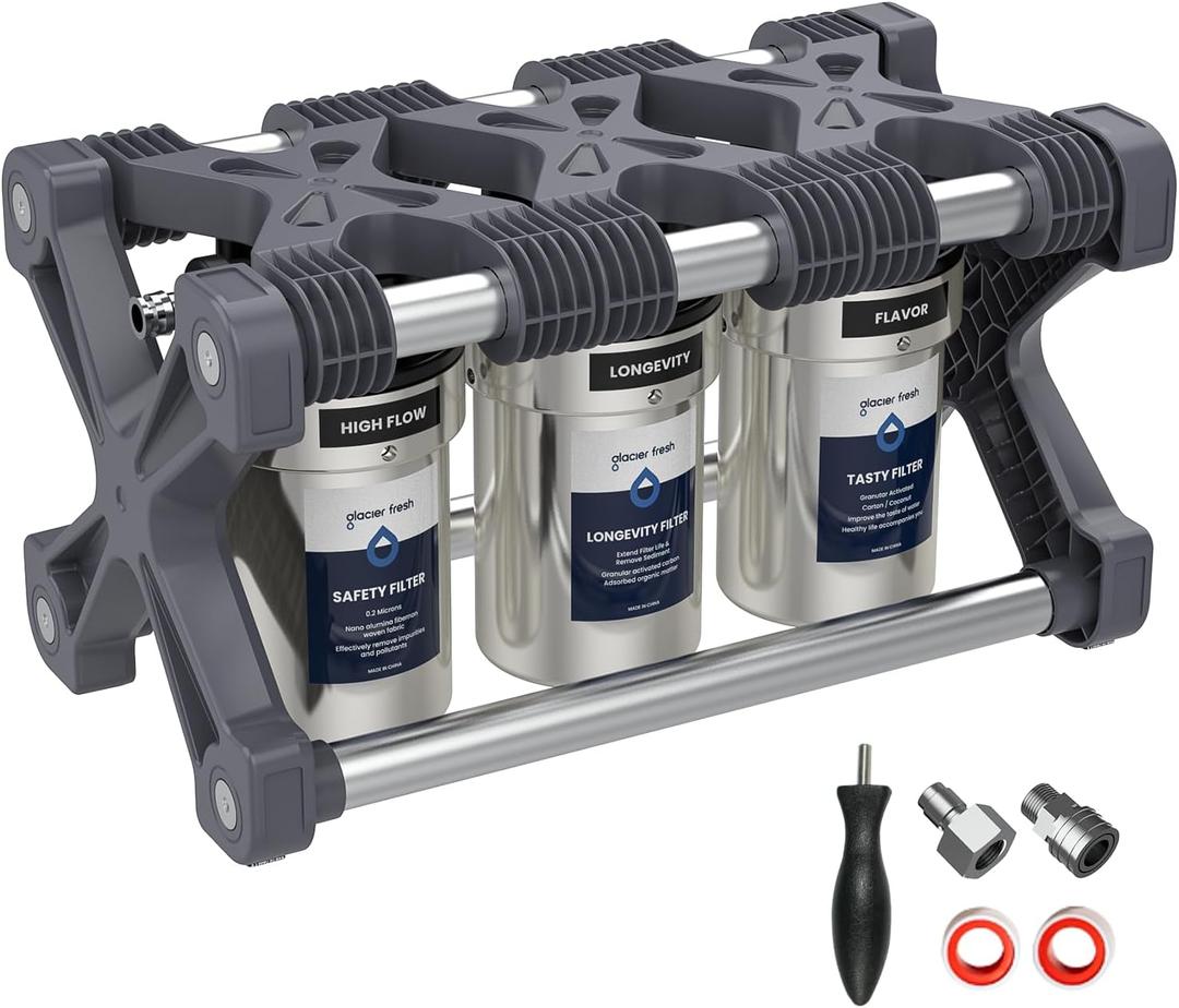 GLACIER FRESH Replacement for Technology RV Water Filtration System, 0.2 Micron Camper Water Filter with Compact 5 Inch Filter, 3-Stage Premium RV Water Filtration System for RVs, Campers and Boats