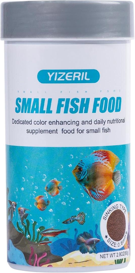 Small Fish Food Pellets - Sinking Micro Granules,High Protein Color Enhancer for Betta,Guppies,Tetras & Tropical Fish(2.8oz)