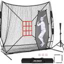 7'X7' Baseball Softball Practice Net,Pitching Net,Batting Net,with Large Ball Collection System,Baseball Pitching Kit - Batter Dummy,Bonus Strike Zone