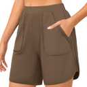Quenteen Womens Sweat Shorts Casual Summer Loose Athletic Short Lounge Running Elastic Waist Shorts with Pocket (Brown, XXL)