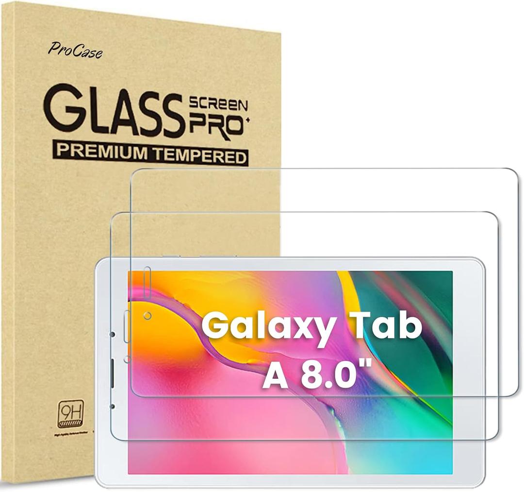 ProCase [2 Pack] Galaxy Tab A 8.0 2019 Screen Protector T290 T295, Tempered Glass Screen Film Guard for 8.0 inch Galaxy Tab A 2019 Without S Pen Model SM-T290 (Wi-Fi) SM-T295 (LTE)