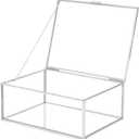 Vintage Glass Jewelry Box Keepsake Box with Hinged Lid, Great for Storage Trinket/Jewelry/Card/Photo, Stainless Steel Decorative Box for Dresser-15612BBXG (Middle)