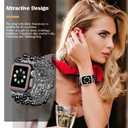 VIIVY VIYIV Bling Band with Case Compatible with Apple Watch Bands Series 9 8 7 SE 45mm 44mm 40mm 38mm 41mm 42mm for Women, Smart Watch Bracelet Straps with Starlight Cover, Pearl Dressy Cute Elastic