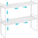 15.5 to 25.5 Inch Expandable Kitchen Cabinet Organizer Shelf, 30 LBS Heavy Duty Stackable Kitchen Counter Storage Shelves Organizers, 2 Pack Adjustable Small Storage Shelf Rack for Cabinet Cupboard