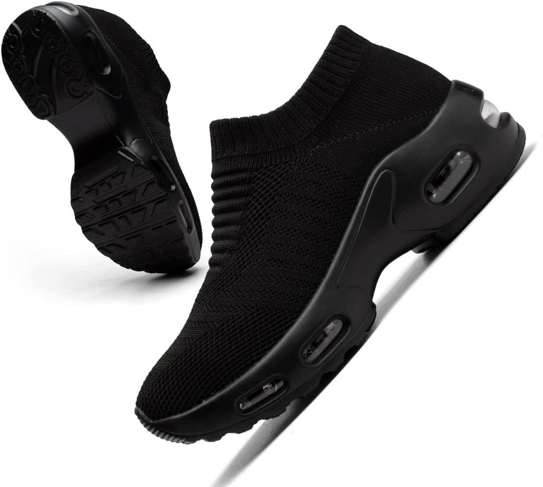 MRIP Women Walking Shoes Mesh Sneakers for Shoes for Slip on Sock Sneakers Women Nurse Loafers Light Weight Air Cushion Running Work Shoes (9.5, Allblack)