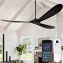 72 Inch Ceiling Fan No Light, Large Outdoor Ceiling Fans Without Lights for Patios with Smart App and Remote Control, Wet Rated 3 Blade Wood Propeller Modern Fan for Exterior Outside, High CFM, Black