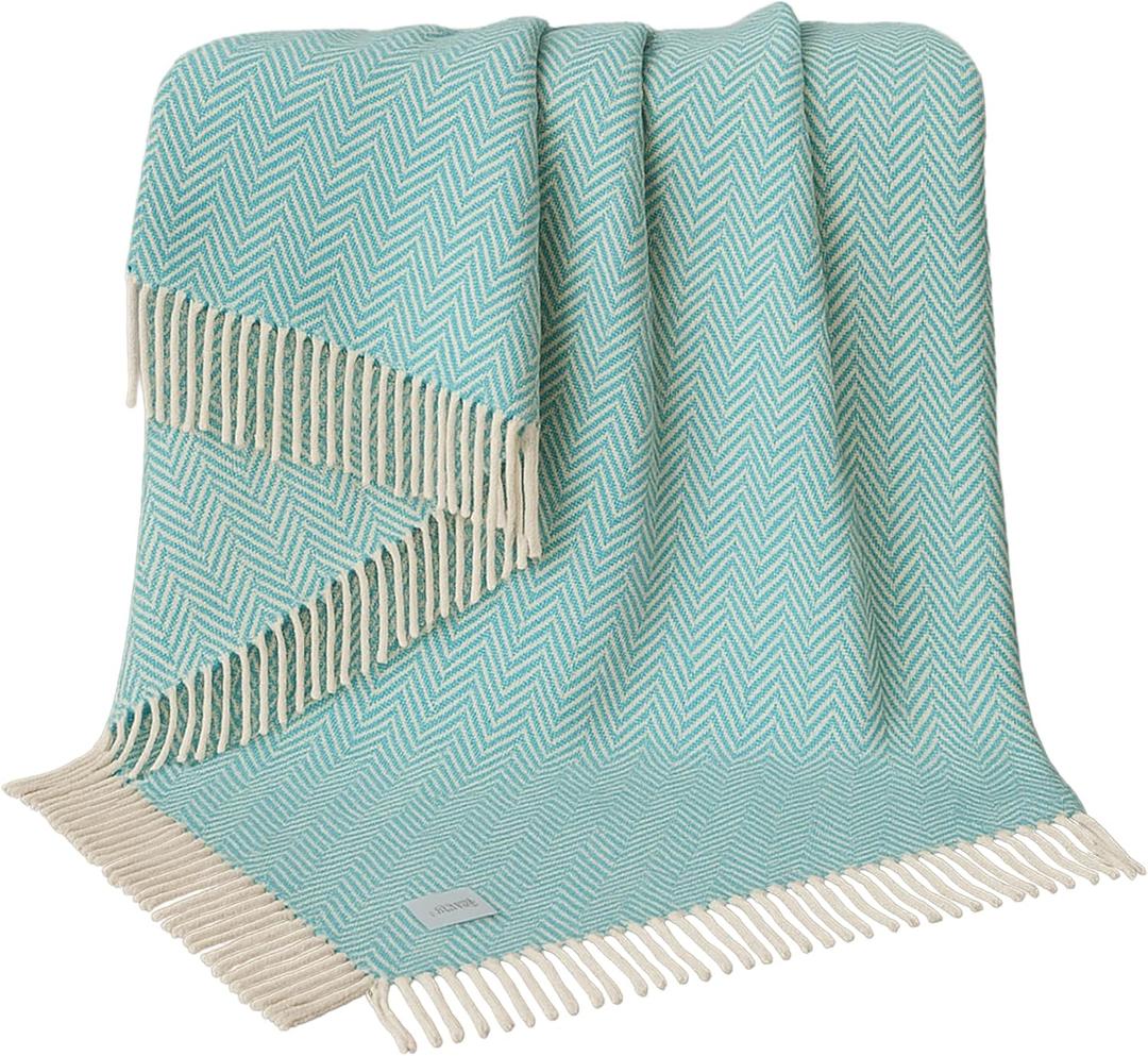 RAJRANG Tile Blue Throw Blanket 50x60 in Boho Farmhouse Cotton Throw Chevron Blankets Decorative Throws with Tassels for Bed Sofa Chairs Couch