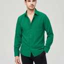corfty Men Long Sleeve Dress Shirt - Regular Fit Stretch Free-Wrinkle Casual Button Down Shirt (Green, XXXL)