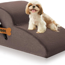 ROMROL Dog Stairs, Romrol Dog Steps Ramp for High Bed and Couch, Dog Ramp with Durable Non-Slip Waterproof Fabric Cover, Pet Stairs for Small Dogs and Cats or Pets Joints, 2-Tiers,Coffee