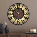20 Inch Large Metal Wall Clock with Voice and Light Sensor Night Light, Glow in The Dark Non-Ticking Silent Battery Operated Decorative Oversized Wall Clock for Bedroom Living Room Decor (Dark Brown - Arabic Numbers)