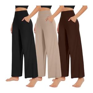 NEW YOUNG 3 Pack Women's Wide Leg Pants with Pockets High Waist Loose Sweatpants Casual Lounge Yoga Workout Palazzo, L