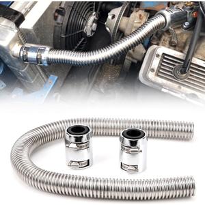 36" Stainless Steel Radiator Hose Flexible Universal Water Hoses Adapter Coolant Radiator Hose Kit With 2Pcs Chrome Caps Silver
