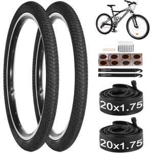 yeesport 20 Inch Bike Tire, 2 Pack 20x1.75 Bicycle Tires & 20x1.5-1.75" Bike Tubes with Repair Kit, 20x1.75 Mountain Bike Tire Replacement, Rubber Tires for MTB Off-Road Bike