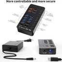 Powered USB Hub, 14 Ports USB Splitter Hub (10 Faster Data Transfer Ports+ 4 Smart USB Charging Port) USB Hub with LED Individual On/Off Switches for PC, Laptop, Desktop