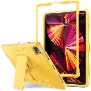 DTTO for iPad Pro 11-inch Case 2022(4th Gen)/2021(3rd Gen), [Screen Protector] Dual Layer Full Body Protection Cover with Pencil Holder, Also Fit iPad Pro 11'' 2020&2018/iPad Air 5/Air 4 - Yellow