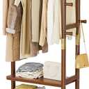 Coat Rack Solid Wood Clothes Rack with 2 Shelves & 4 Hooks for Hanging Clothes Garment Wallets Hats, Clothing Rack Heavy Duty Coat Rack Freestanding with Storage Hall Tree for Hallway Bedroom