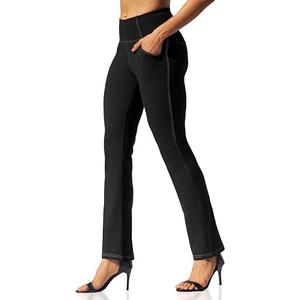 VOOVEEYA Womens Straight Leg Leggings, High Waisted Yoga Pants with Pockets Tummy Control Bootcut Casual Dress Pants, S