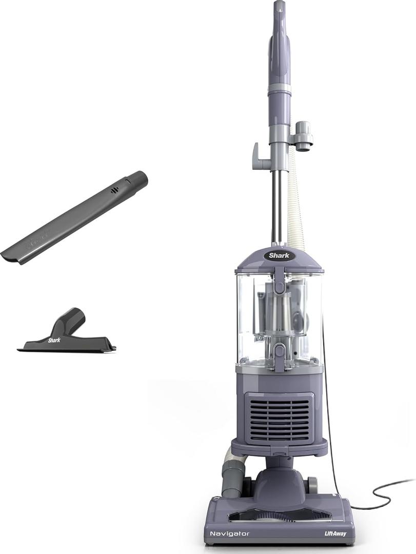 Shark Navigator Lift-Away Upright Vacuum, HEPA, Pet Hair, Lavender, NV352
Carpet and Hard Floor Cleaning, Swivel Steering, Brushroll Shutoff, 1.04L Dust Cup, Wide Upholstery and 12-in Crevice Tools