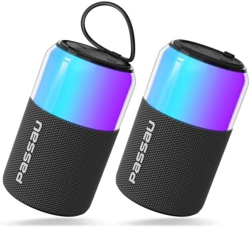 Passau Portable Bluetooth Speaker with Lights Show, 15W Loud Clear Sound, White Elephant Gifts for Adults, BT 5.4, LED Lights up Speakers Stocking Stuffers Gifts for Kids, Teen, Girls, Boys (2 Pack)
