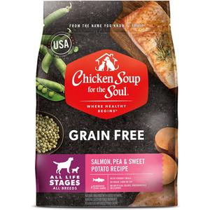 Chicken Soup for the Soul All Natural Premium Grain-Free All Life Stage Dry Dog Food, Real Meat First Ingredient, No By-Products, Added Taurine Supports Heart Health, Salmon, Pea & Sweet Potato, 22lb (25 Pound (Pack of 1))