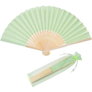 50pcs Paper Hand Fan with Organza Bags Bamboo Handheld Folding Fan DIY Decorative Wedding Party Favors (Light Green)
