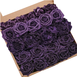 Ling's moment Artificial Flowers Fake Roses Faux Peony Foam Gardenia Combo for DIY Wedding Bouquets Centerpieces Arrangements Bridal Shower Party Home Decorations, Purple, 23pcs