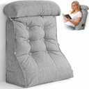 23" H Bed Wedge Reading Pillow with Adjustable Headrest, Reading Pillow for Sitting in Bed Couch Adult Backrest Pillow for Neck Back Lumbar Support with Removable Washable Cover Light Gray