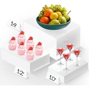 Extra Large Buffet Risers Set, 10" 12" 14" White Acrylic Food Risers for Buffet Table, Display Stand Shelf with Hollow Bottoms for Catering Dessert Collectibles Jewelry Figures Show (White)