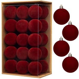 30PCS Velvet Christmas Ball Ornaments Set, 2.36" Shatterproof Baubles for Christmas Tree Decorations, Hanging Baubles with Soft Velvet Finish for Thanksgiving Holiday Party Décor, Burgundy Red