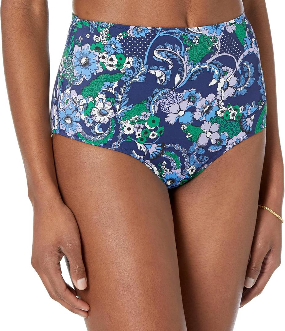 2 x Amazon Essentials Women's High Waist Swim Bottom (Available in Plus Size) (Medium, Deep Blue Paisley)