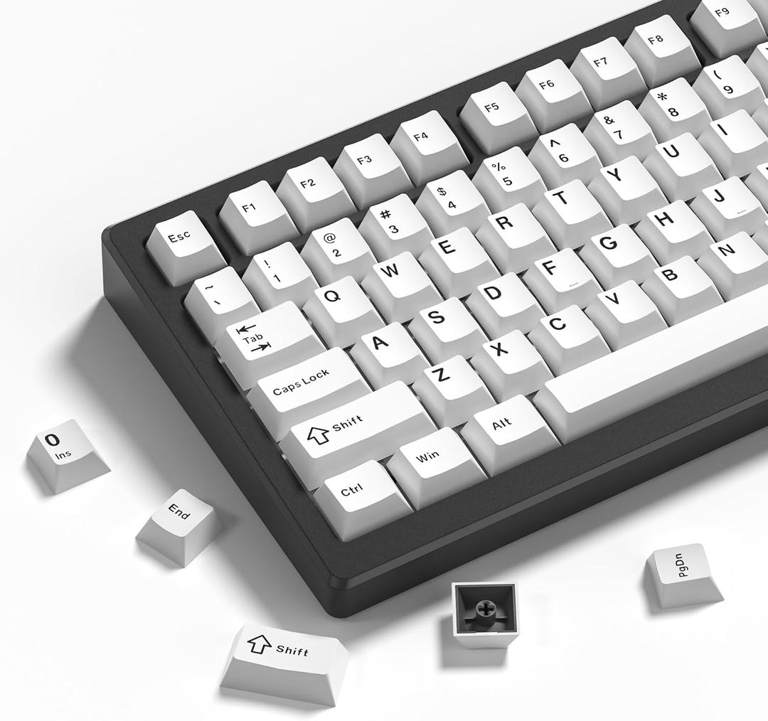Womier Double Shot PBT Keycaps Set 138 Keys, Cherry Profile Custom Keycaps 60 65 75 100 Percent for 61/64/68/84/87/100/104/108 Retro Gaming Mechanical Keyboard, White