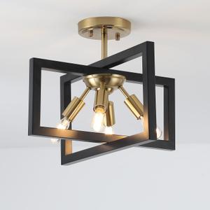 Minyuco SemiFlush Mount Ceiling Light  Modern Industrial Light Fixture Black and Gold,4Light Candelabra Lighting Ceiling Lamp for Kitchen Foyer Entryway Hallway Bedroom Closet