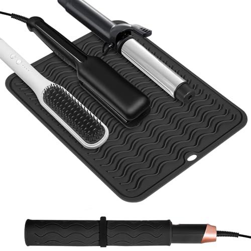 Quccefods Heat Resistant Mat Oversize Curling Iron Mat Silicone Hot Hair Tools Mat for Hair Straightener,Flat Irons,Hair Styling Tools Countertop protection Portable Travel Mat 14.2" x 11"