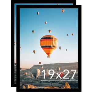 19x27 Picture Frame Set of 2 Black for Poster Photo Picture, Horizontal and Vertical Formats for Wall Hanging, 19 x 27 Wall Poster Photo Frame for 19 by 27 Photos, 2 Pack,Black