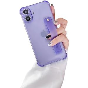 siduater Strap Hodler Case for 6.7" iPhone 16 Plus with Wristband Kickstand, Clear Soft TPU Protective Shockproof Bumper Rugged Cover, Adjustable Hand Grip Loop for iPhone 16 Plus 6.7 Inch, Lavender