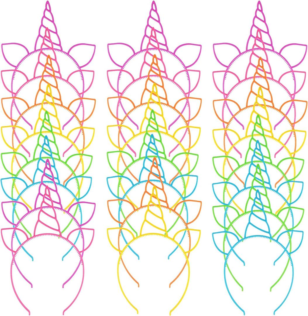 Zddaoole 24 Pcs Unicorn Headbands Unicorn Birthday Party Favors,Plastic Hairbands for Girls,Headware Accessories for Party Supplies Gift,Teens Toddlers Children
