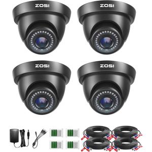 ZOSI Paquete de 4 cmaras de seguridad para el hogar HD-TVI de 1080p 2MP HD-TVI 1920TVL, cmara de vigilancia resistente a la intemperie CCTV de cpula negra, visin nocturna de 80 pies, 24 LED,